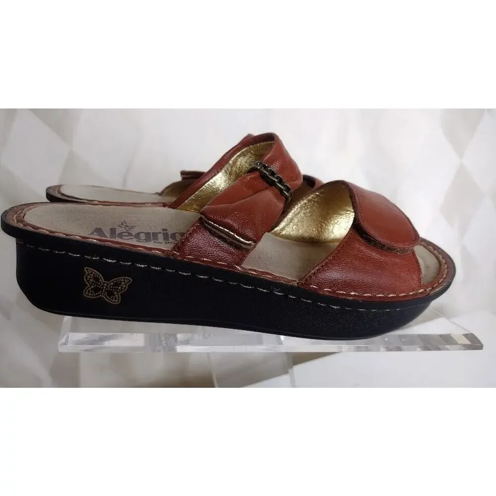 Alegria Brown Leather Women's Slip On Sandals,‎ Size 8